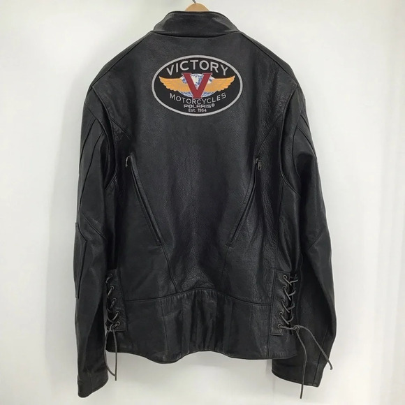 Victory Polaris Motorcycle Leather Jacket Large Embroidered Patch Size 44 - M/L - Picture 1 of 15